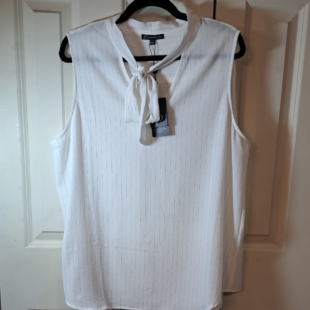 NWT Adrianna Papell White Tie-Front Blouse